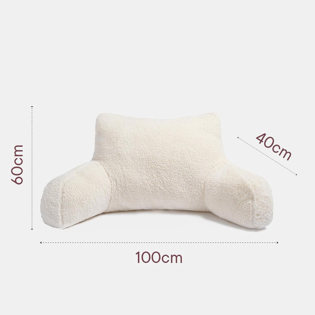 Reading Pillow Teddy Fleece Cream, Cuddle Cushion for Adults Super Soft Cosy Back Support Cushion with Arms Comfy Back Pillow for Bed Relaxing Comfy