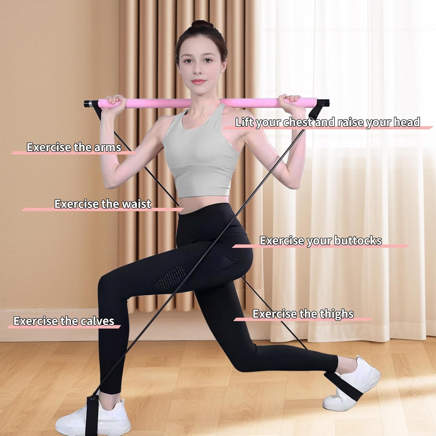 Pilates Bar with Resistance Band Bar Portable Pilates Studio, Pilates Equipment Home Pilates Kit for Full Body Workout, at Home Pilates Kit Exercise Pilates Set for Women and Men