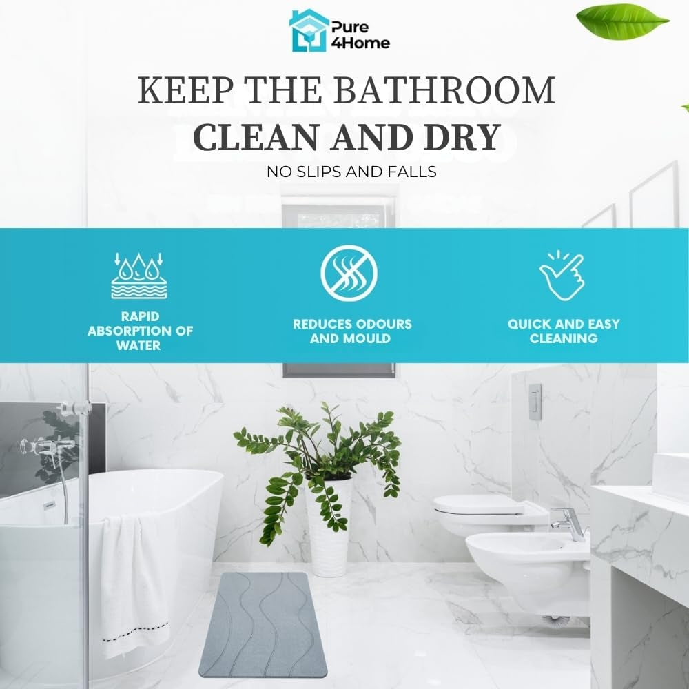 Stone Bath Mat 60 X 39 Cm – Non Slip, anti Mould, Quick Dry, Super Absorbent – Bathroom Stone Mat, Diatomite Stones, Hard Matts – Self Drying Shower, Diatomaceous Earth Bath