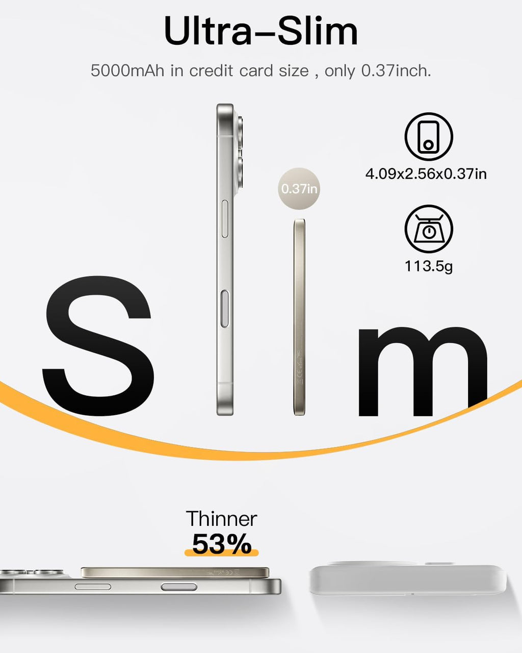 Magnetic Portable Charger, 5,000Mah Ultra-Slim Power Bank Wireless Charging Battery Pack with LED Power Display, Comfortable Grip Powerbank Compatible with Iphone 17/16/15/14/13 Series,Starlight