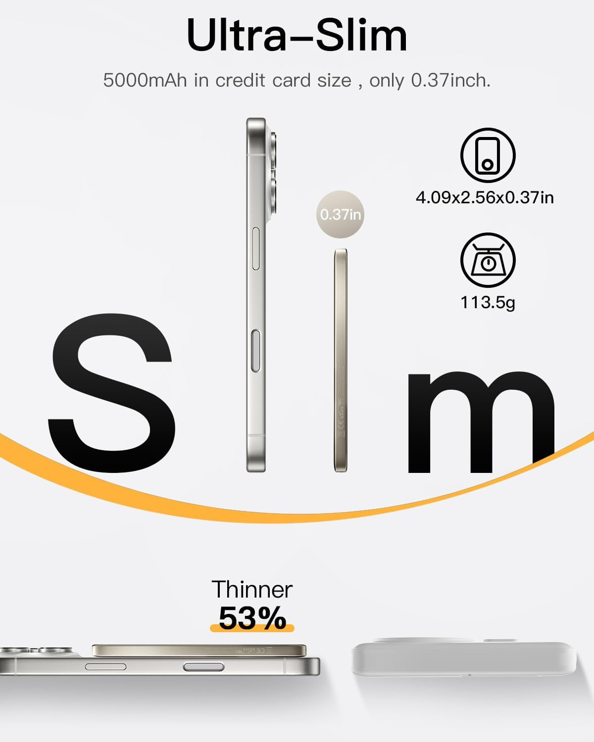 Magnetic Portable Charger, 5,000Mah Ultra-Slim Power Bank Wireless Charging Battery Pack with LED Power Display, Comfortable Grip Powerbank Compatible with Iphone 17/16/15/14/13 Series,Starlight
