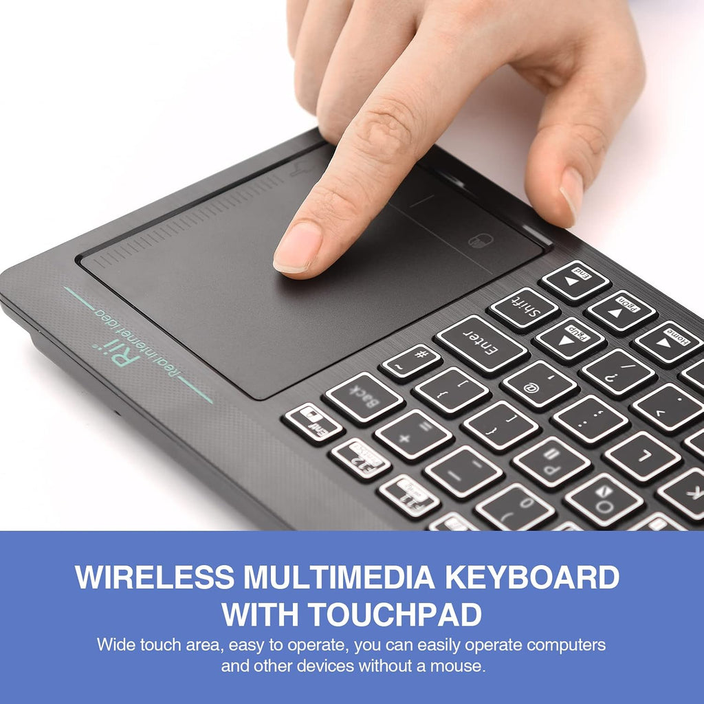 Wireless Keyboard with Touchpad, RT518S Bluetooth Keyboard Dual Mode Backlit Multimedia Keyboard Rechargeable for Android TV Box,Pc,Tablets,Smart TV, HTPC, Iptv,Windows