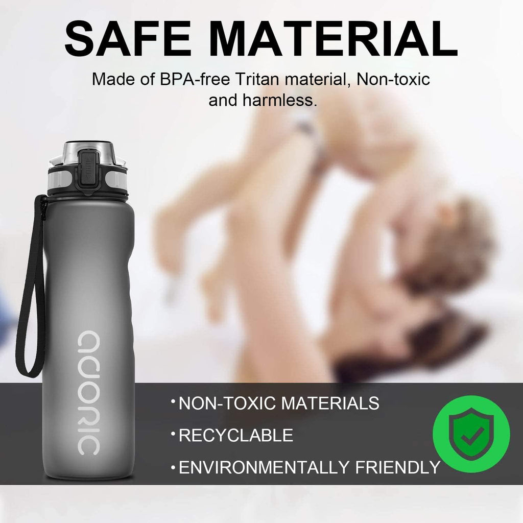 Sports Water Bottle 1L, BPA Free Tritan Leak Proof Gym Bottle, Grey