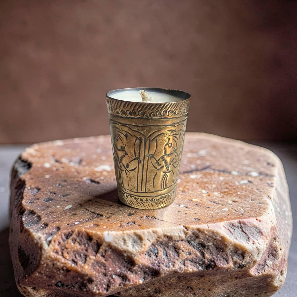 Repurposed Vintage Indian Brass Tumbler Candle - Soft Sandalwood-3