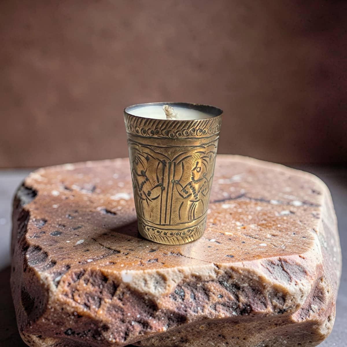 Repurposed Vintage Indian Brass Tumbler Candle - Soft Sandalwood-3