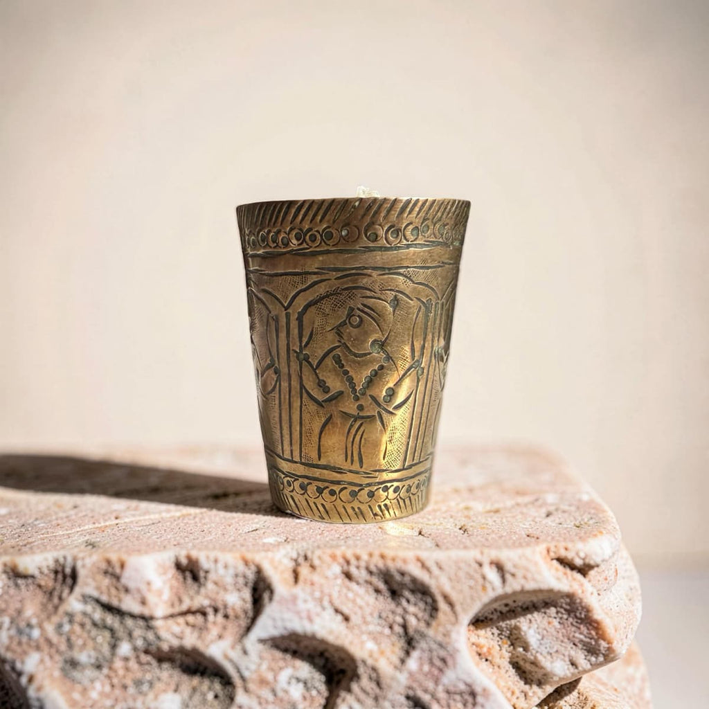 Repurposed Vintage Indian Brass Tumbler Candle - Soft Sandalwood-1