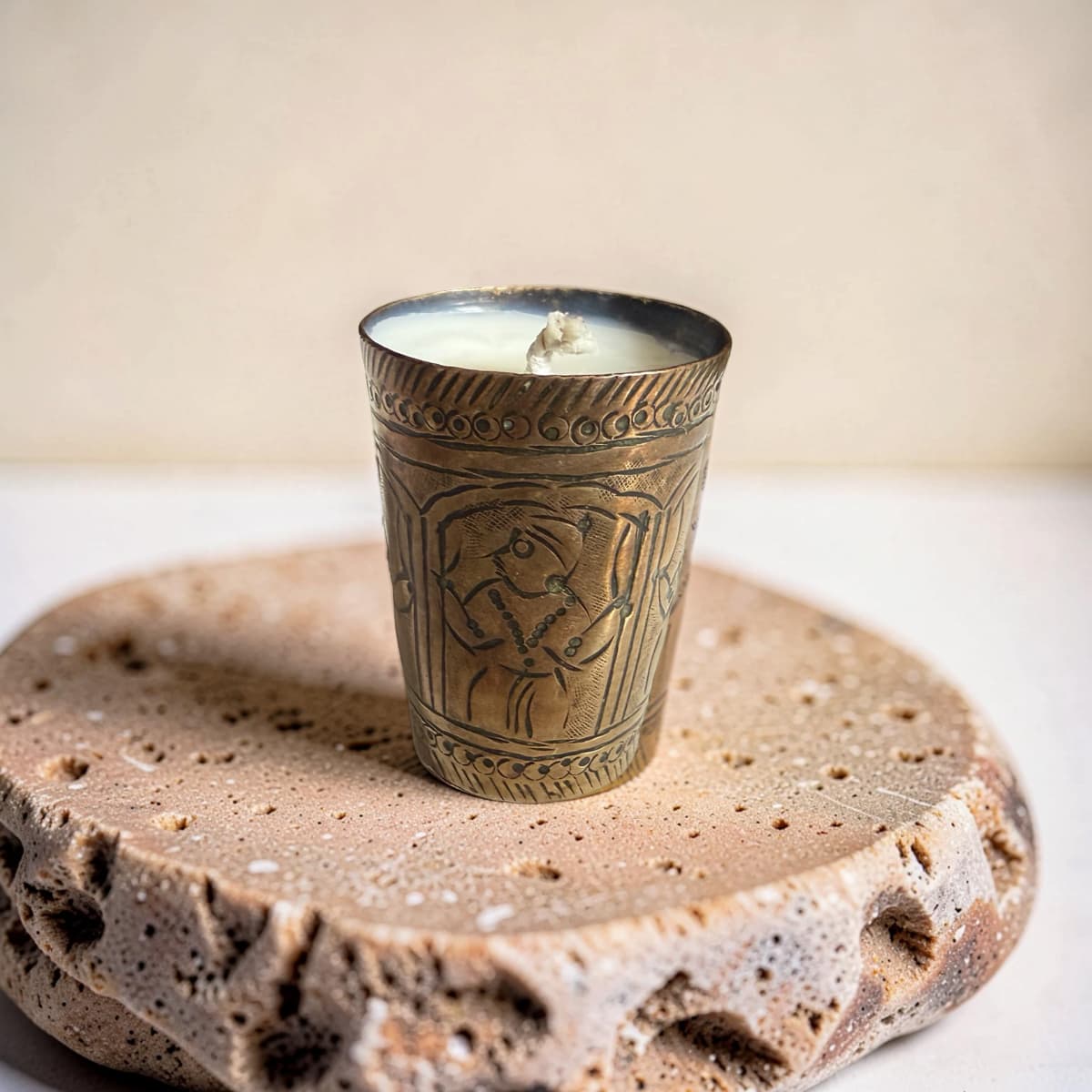 Repurposed Vintage Indian Brass Tumbler Candle - Soft Sandalwood-0