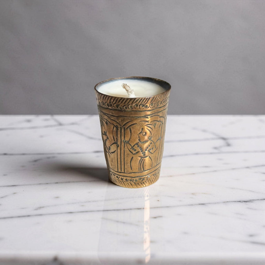 Repurposed Vintage Indian Brass Tumbler Candle - Soft Sandalwood-2